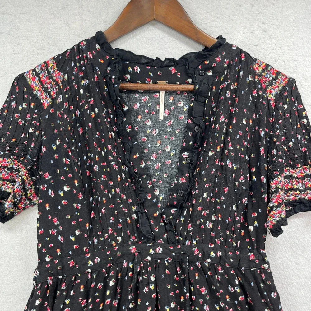 Free People Rare Feelings Maxi Dress Womens Small Black Floral Tiered Boho - Picture 2 of 15